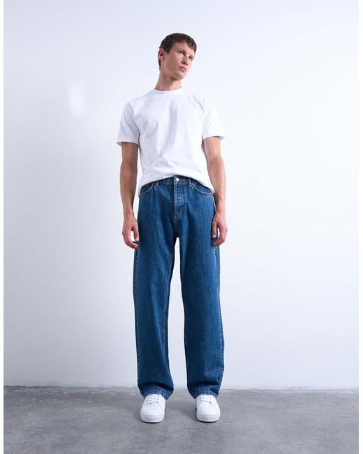 Vaqueros Rígidos Holgados Con Lavado Medio De -Azul Topman de hombre de color Blue