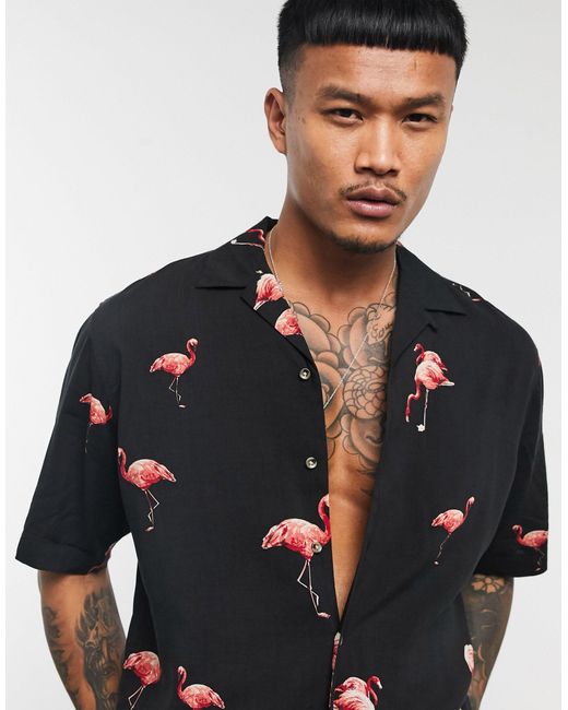 Jack & Jones Originals – Kurzärmliges Hemd mit Reverskragen und  Flamingo-Muster in Schwarz für Herren | Lyst AT