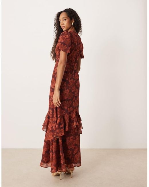 ANAYA Red Floral Short Sleeve Maxi Dress
