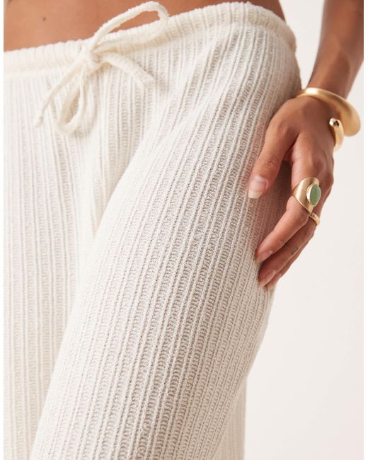 ASOS Natural Co-Ord Crochet Straight Leg Trouser With Tie Waist