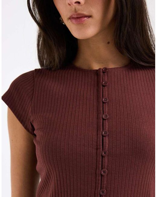 ASOS Red Compact Rib Button Through Short Sleeve Cardigan