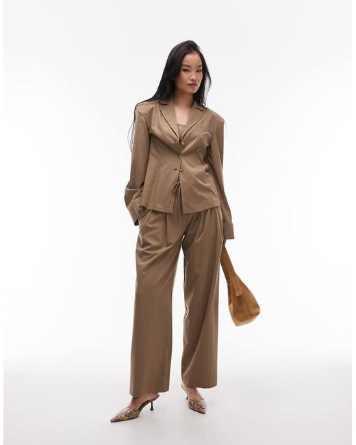 Camicia Sartoriale Color Cammello Gessato Con Spalle Imbottite di ASOS in Brown