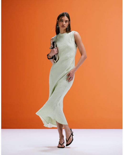 Mango Orange Open Back Satin Midi Dress