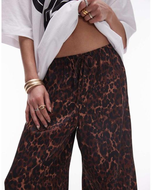 TOPSHOP White Leopard Printed Satin Straight Leg Tie Waist Trouser