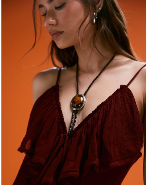 Mango Orange Ruffle Front Maxi Dress