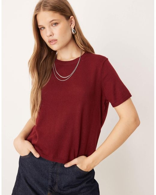 Jdy Red – t-shirt aus strickstoff