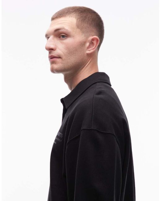 AllSaints Black Xander Sweat Polo for men