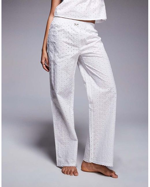 Boux Avenue White Woven Cotton Broderie Cami And Pant Set