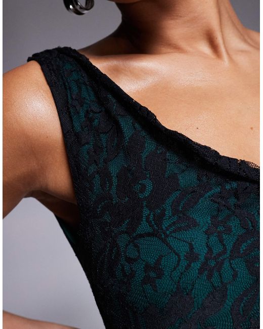 ASOS Blue Lace Twist Shoulder Maxi Dress With Lace Up Back Detail And Contrast Lining