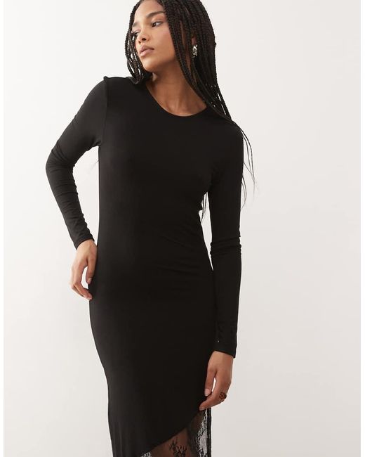 Noisy May Natural Long Sleeve Maxi Dress With Lace Fishtail