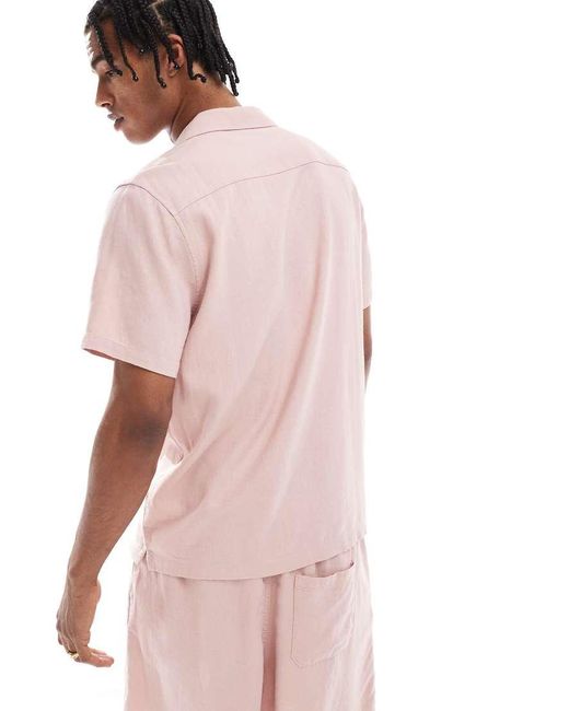 Camicia Effetto Lino Rosa Chiaro Con Rever di New Look in Pink da Uomo