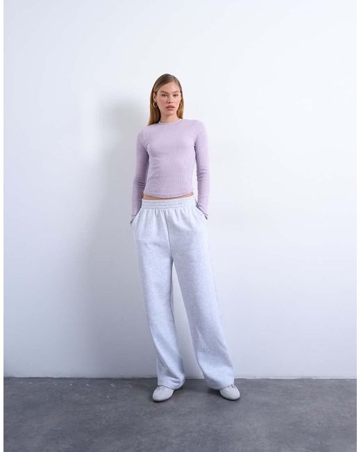 TOPSHOP Purple Rib Long Sleeve Curved Hem Top