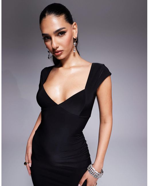 Fashionkilla Blue Double Sculpted Slinky Sweetheart Neckline Open Back Bodycon Maxi Dress