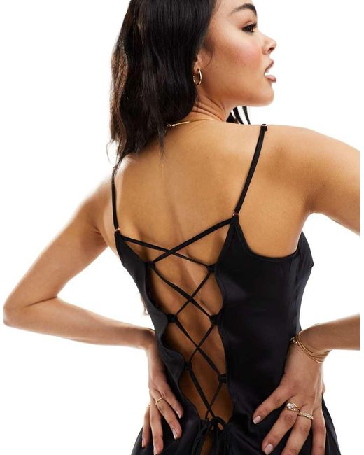 Ann Summers Black Cherryann Lace Trim Satin Chemise