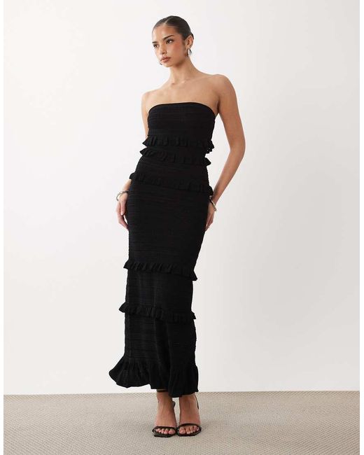 Gina Tricot Natural Tiered Frill Bandeau Maxi Dress
