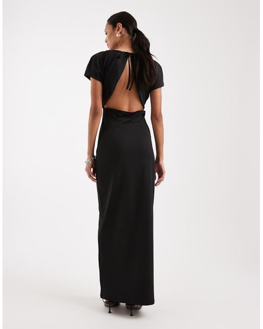 4th & Reckless Black Bodycon Maxi Dress With Soft Jersey Draped Top And Tie Open Back Detailing