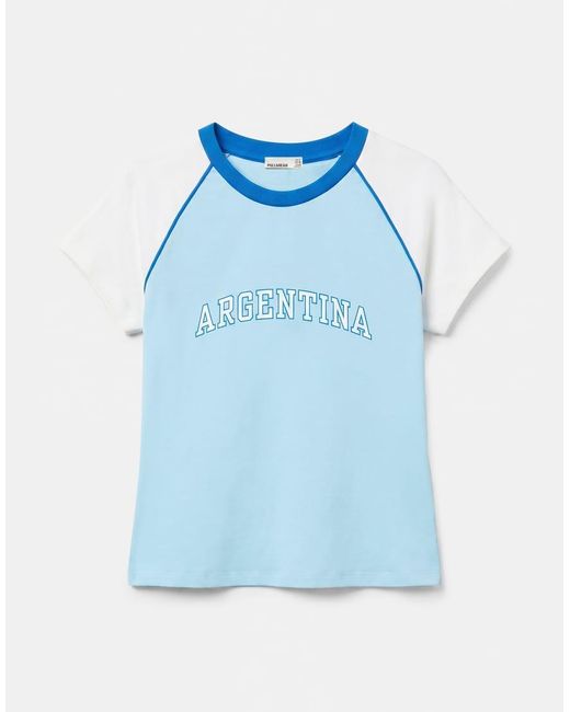 Pull&Bear Blue Argentina Slim Fit Graphic T-shirt
