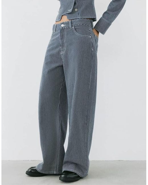Pull&Bear Blue Low-rise Striped baggy Jeans
