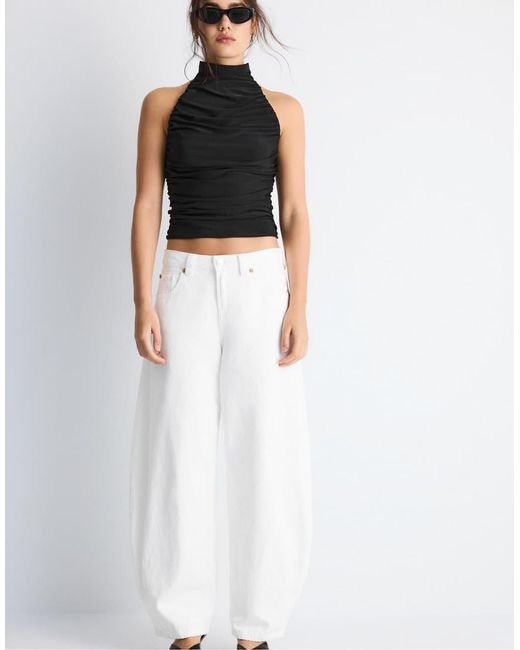 Stradivarius White Ruched Halter Top