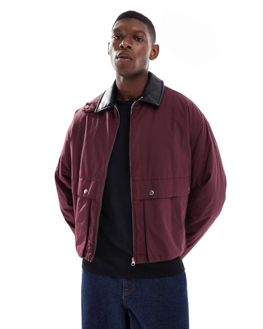 ASOS Red Harrington Jacket With Faux Leather Collar for men