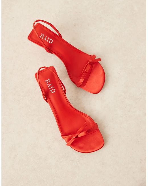 Raid Red Kaiya Slingback Kitten Heeled Sandals With Bows