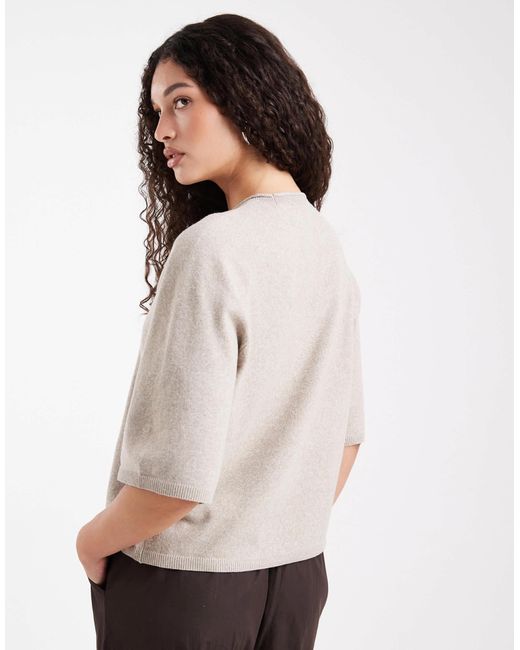 Top coupe carrée en maille à manches courtes - beige ONLY en coloris Natural