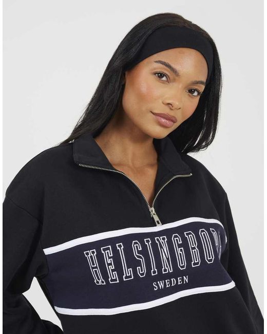 Brave Soul Blue Funnel Neck Quarter Zip Sweatshirt With Embroidery