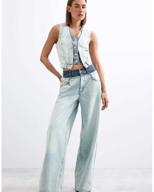 Chaleco Vaquero Combinado En Desigual de color Blue