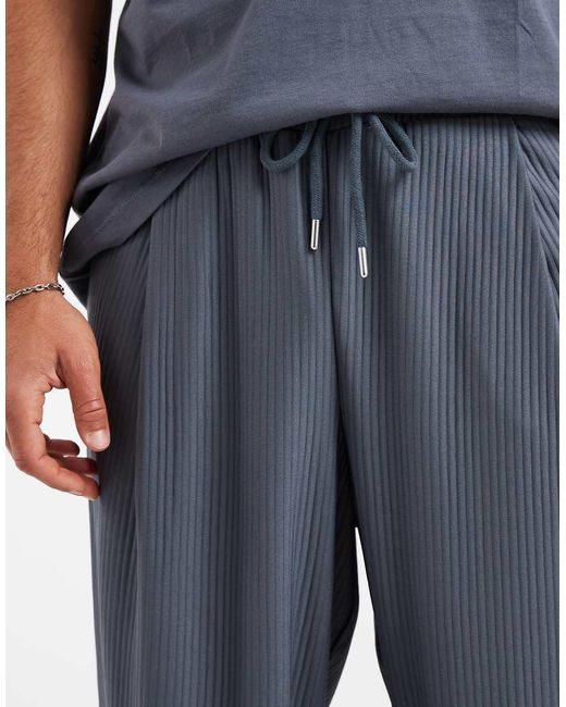 ASOS Blue Relaxed Taper Pleated jogger for men