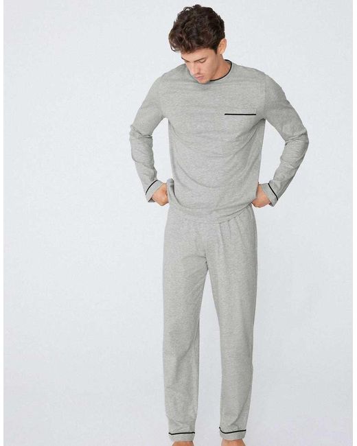 Tezenis White Long Piping Cotton Pyjamas for men