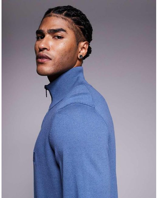 Boss Blue Kanobix Fine Knit Half Zip Jumper for men