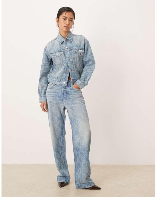 Calvin Klein Blue Logo Print 90S Straight Denim Jeans
