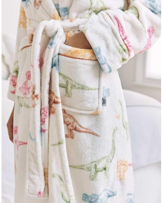 Chelsea Peers White Fleece Dinosaur Print Dressing Gown