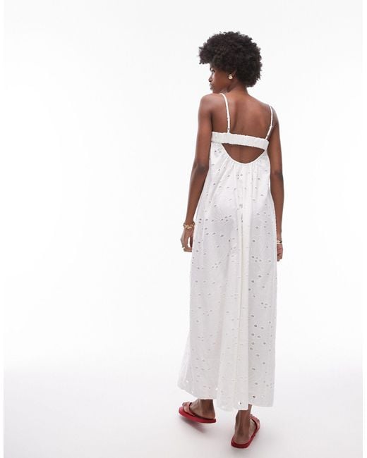 TOPSHOP White Broderie Strappy Chuck On Midi Dress