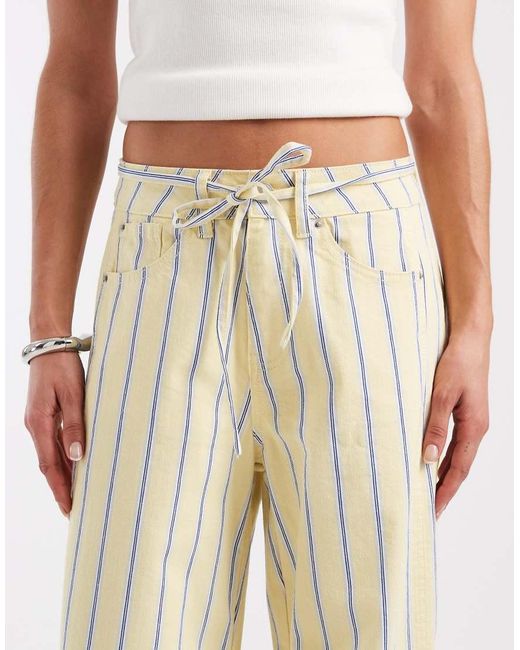 Pieces Blue Tie Waist Mid Rise Barrel Leg Jeans