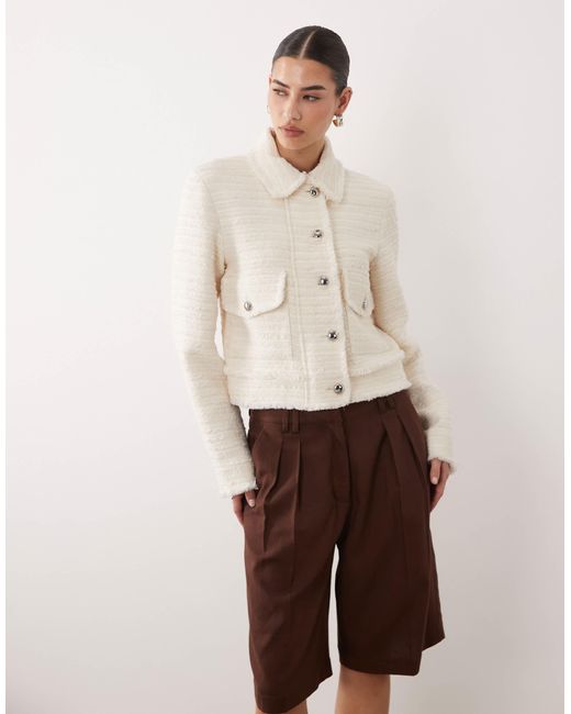 Veste boutonnée texturée - crème Mango en coloris Natural