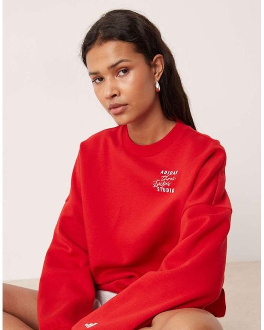 Adidas Originals Red Adidas Sportswear Three Stripes Studios Sweatshirt