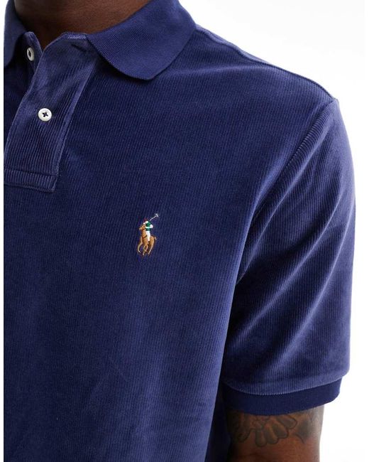 Polo Ralph Lauren Blue Icon Logo Cord Knit Polo Classic Oversized Fit for men