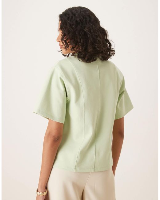 ASOS Natural Interlock Short Sleeve Top With Seam And Top Stitch Detail