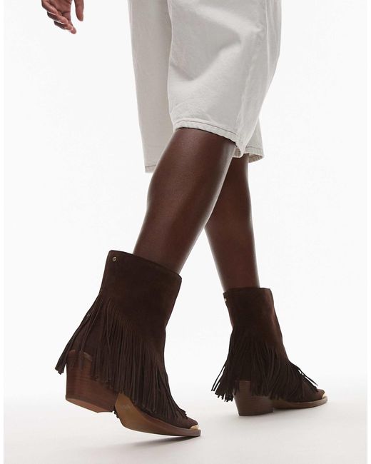 Jukeson - bottines en daim à franges style western - chocolat Bronx en coloris Black