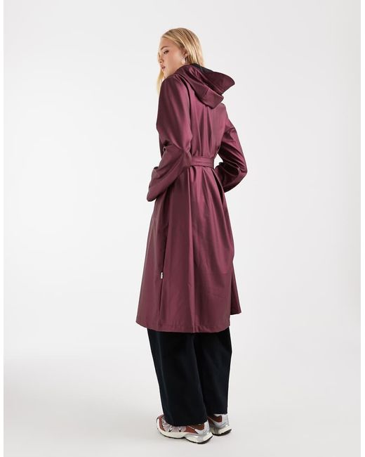 Rains Red X Asos Exclusive 12040 Waterproof A-Line Belted Long Jacket