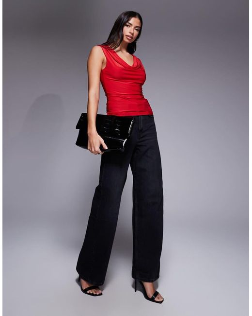 ASOS Red Slinky Cowl Neck Drape Top
