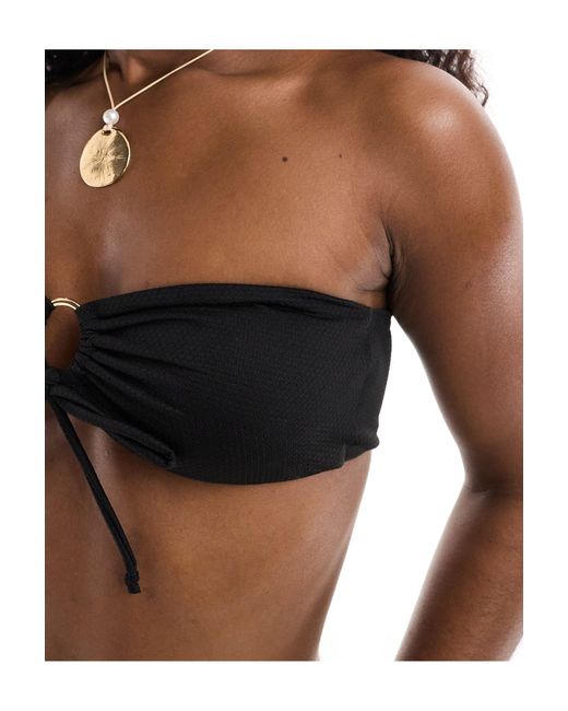 Daisy Street Black Textured Ring Detail Bandeau Bikini Top Co-ord