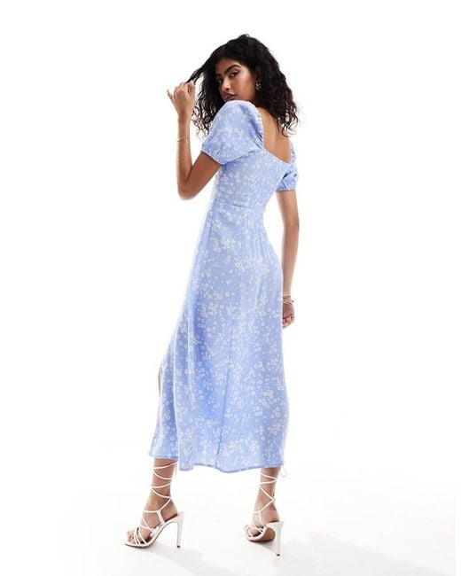 & Other Stories Blue Puff Sleeve Midi Dress