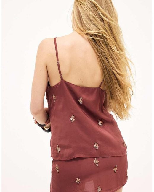 NA-KD Red Sequin Beaded Mini Skirt