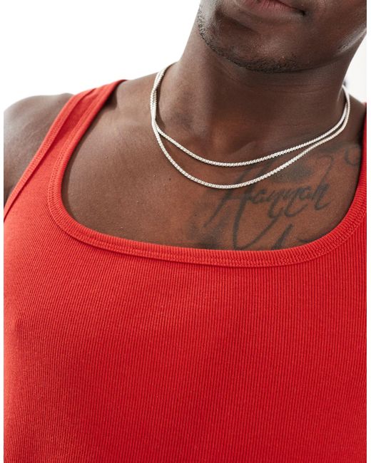 ASOS Red Muscle Fit Rib Vest With Square Neck for men