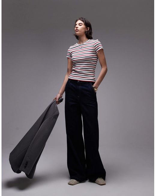T-shirt basique ajusté à rayures en tissu côtelé - rouge, blanc et Tommy Hilfiger en coloris Multicolor