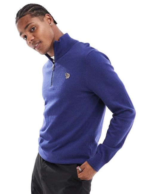 Paul Smith Blue Zebra Logo Half Zip Sweatshirt for men