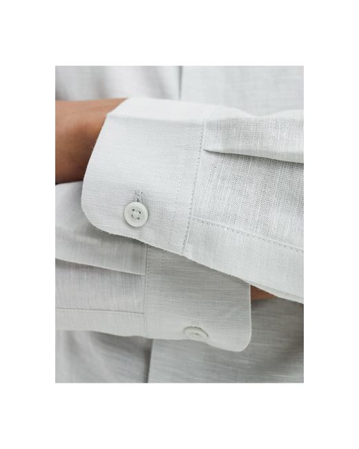 ASOS White Wedding Smart Linen Shirt With Penny Collar for men