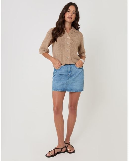 Threadbare Brown Knitted Yarn Button Up Polo Shirt